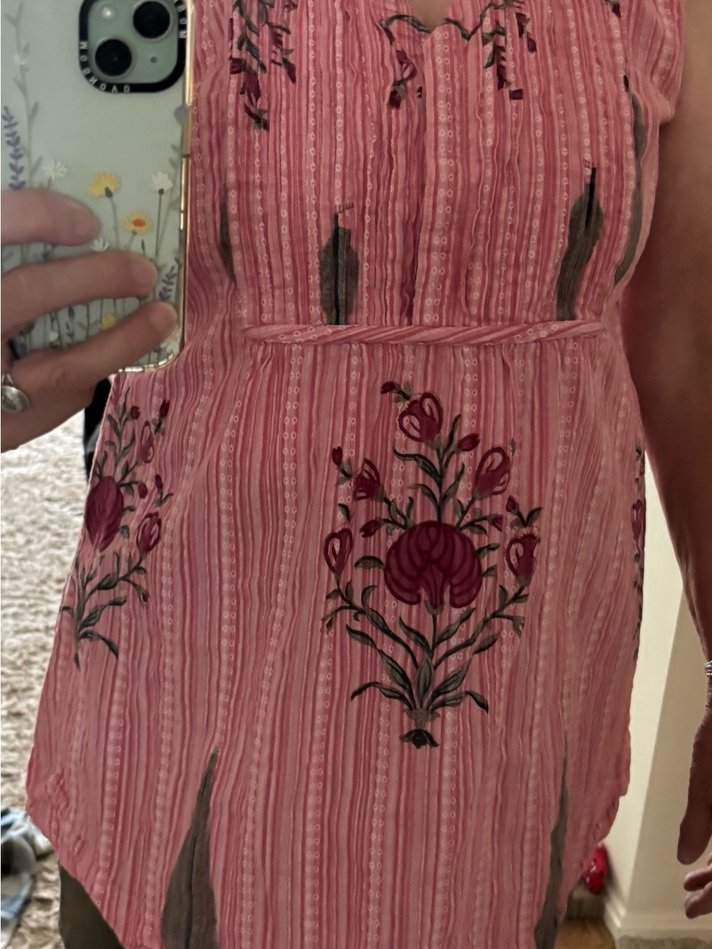 Pink Floral Embroidered Sleeveless Top or Dress